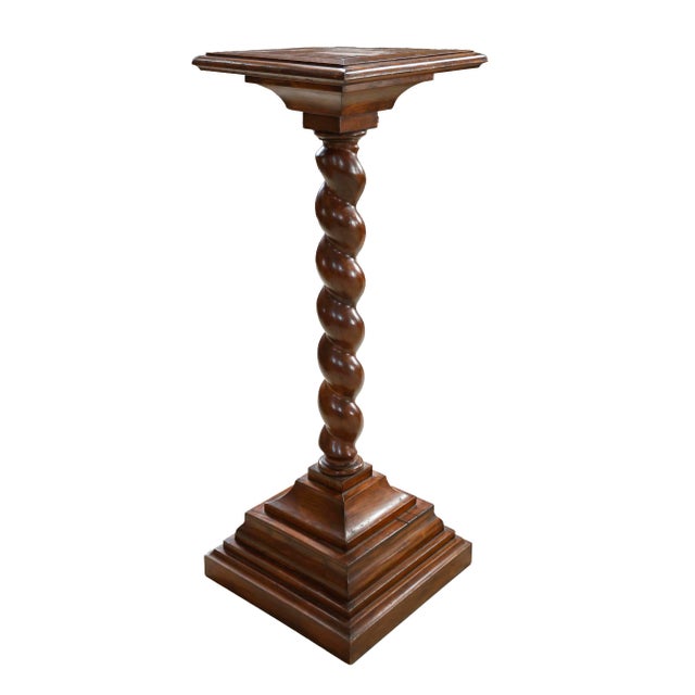 Antique Oak Barley Twist Pedestal / Plant Stand - 109 Cm Height, 1920 For Sale - Image 3 of 13