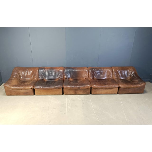 Vintage Leather DS46 Modular Sofa from De Sede, 1970s, Set of 5 For Sale - Image 6 of 7