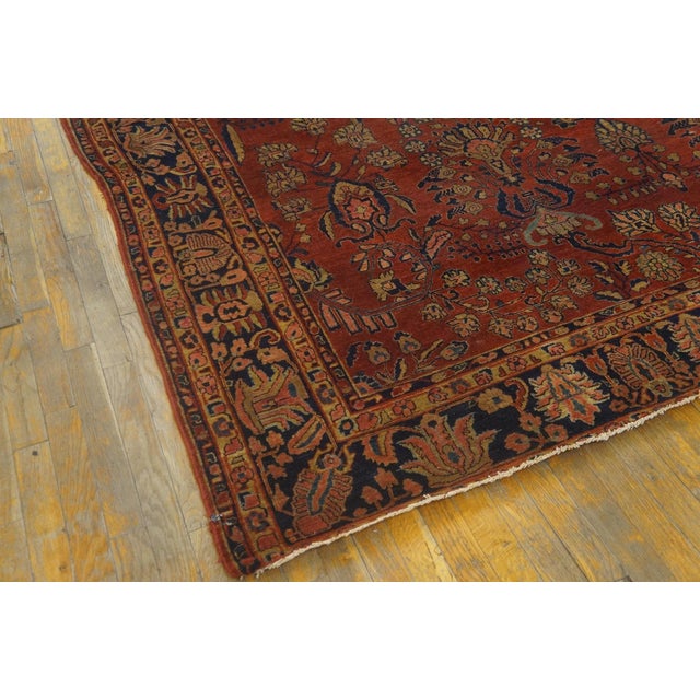 Persian 1920s Red Rust Field Shah Abbas Floral Antique Sarouk Knotted Wool Carpet Rug For Sale - Image 3 of 8