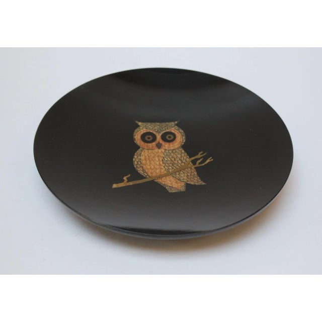 Mid-Century Couroc Black Resin Inlaid "Owl" Plate For Sale - Image 9 of 9
