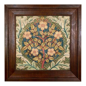 William Morris Flowering Rose Embroidery 10x10" Framed Print