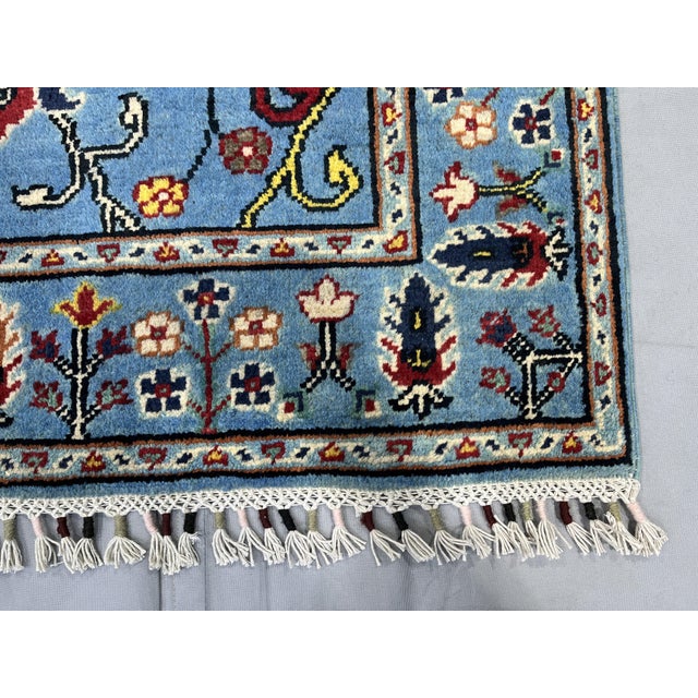 Blue Floral Wool Rug With Botanical Border, 3'3" X 4'9" For Sale - Image 10 of 10