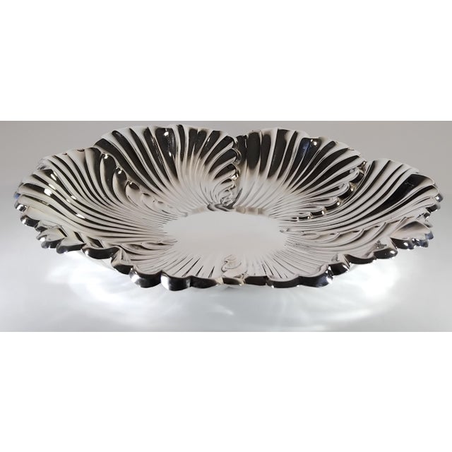 An elegant Mid-Century Modern sterling silver centerpiece bowl shaped as a stylized leaf, crafted in Spain during the...