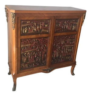 Vintage French Cabinet With Asian Temple Carvings