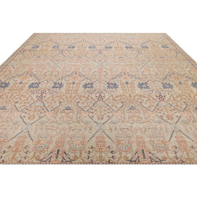 Modern Tabriz Style Wool Area Rug – Muted Neutrals, Peach & Indigo Accent 12x15 For Sale - Image 9 of 12