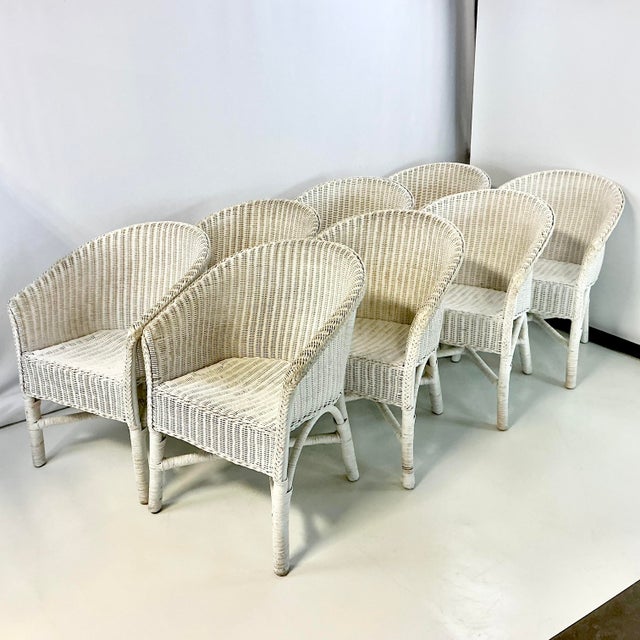 1980s Vintage Boho Chic Coastal Palecek Wicker Dining Chairs - Set of 8. For Sale - Image 17 of 18