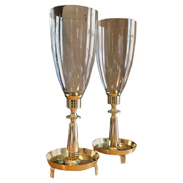 1950s Modern Tommi Parzinger for Dorlyn Silversmiths Brass Hurricane Candleholders - a Pair For Sale - Image 9 of 9