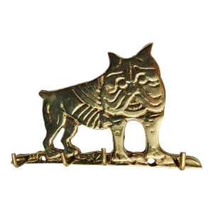 1980s Brass Bulldog Rack With 4 Hooks