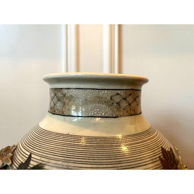 Japanese Porcelain Vase with Relief Surface Makuzu Kozan For Sale - Image 12 of 17
