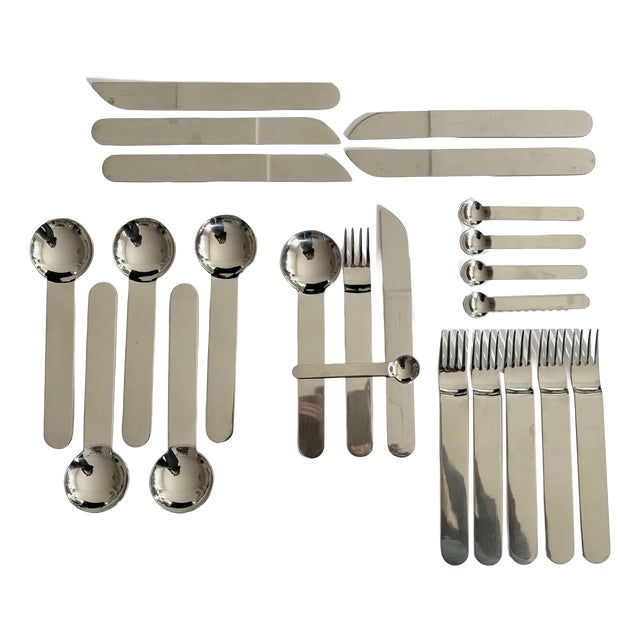 Vintage Italian Flatware Set in Stainless Steel by Sergio Asti, 1970, Set of 23 For Sale