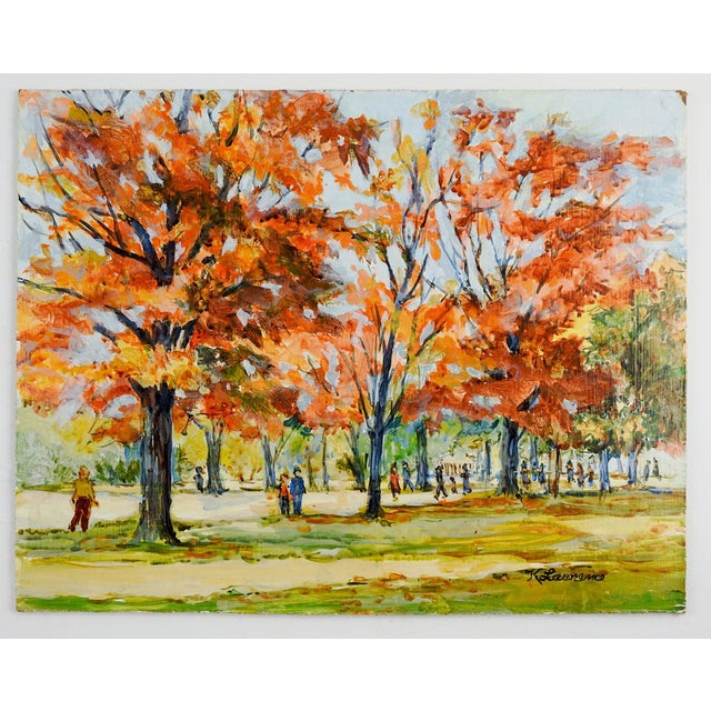 Rustic Mid 20th Century Autumn at Hermitage Park Painting For Sale - Image 3 of 3