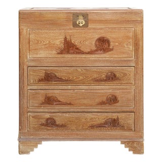 Mid-Century Tall Finely Carved Storage Chest For Sale