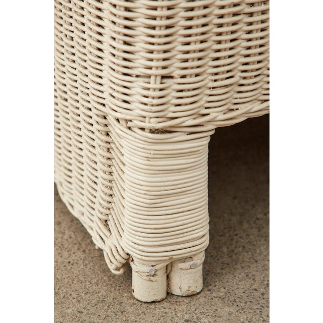 Off-white Set of Four Midcentury Painted Wicker Rattan Cube Chairs For Sale - Image 8 of 13