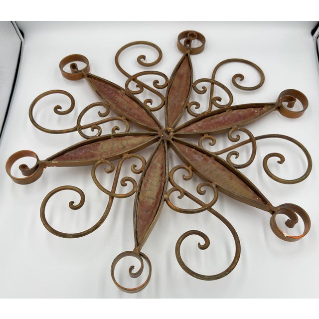 French Country Wrought Iron Metal Art Work Enamel Starburst Medallion Wall Decor For Sale In Palm Springs - Image 6 of 6