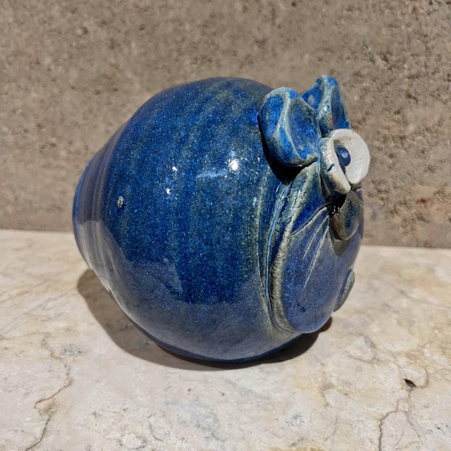 1970s 1970s Blue Cat Piggy Bank Art Pottery Coin Bank For Sale - Image 5 of 8