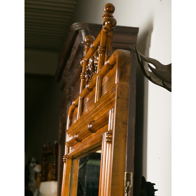 Large English Faux-Bamboo Walnut Mirror Made of 1900s Doors with Carved Ivy For Sale - Image 4 of 12