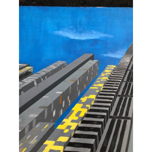 Vintage Original Skyscraper Painting Signed 1970’s For Sale - Image 4 of 6