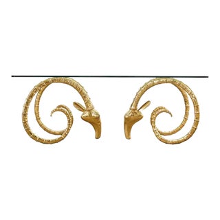 Polished Brass Ibex Rams Head Hollywood Regency Dining Table For Sale