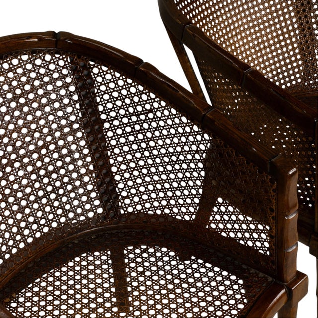 Pair Vintage Faux Bamboo Cane Barrel Chairs Hollywood Regency For Sale - Image 13 of 18