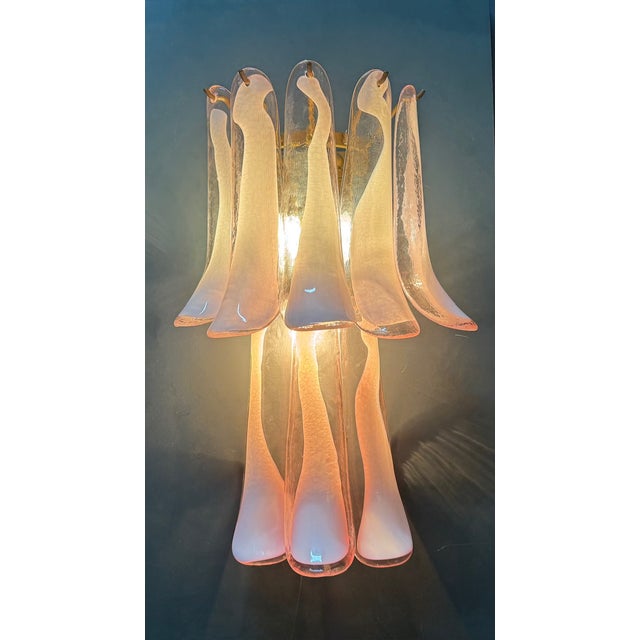 Pink Large Feather Sconces in Murano Glass, 1970s, Set of 2 For Sale - Image 8 of 13