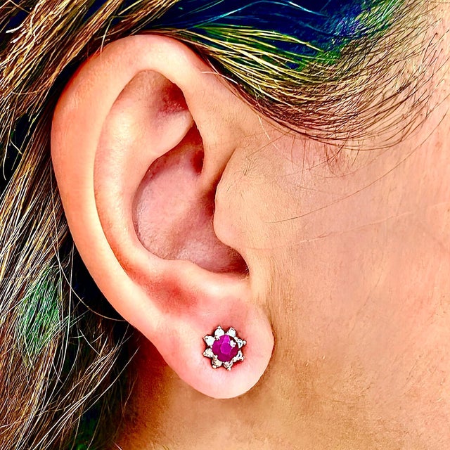Natural Ruby Diamond Earrings 14k Gold 1.25 TCW Certified For Sale - Image 11 of 14