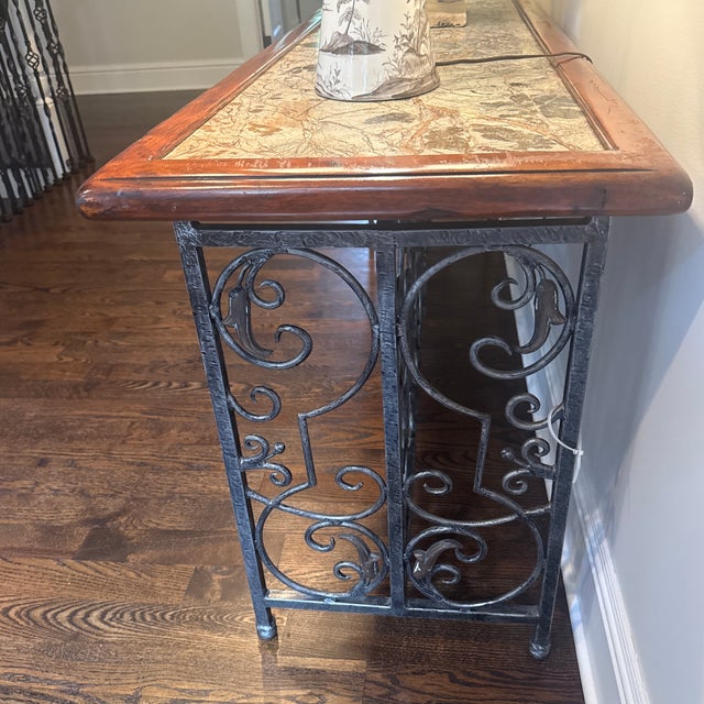 Antique French Italian Console Table With a Hand-Forged Wrought Iron Base For Sale In New York - Image 6 of 9