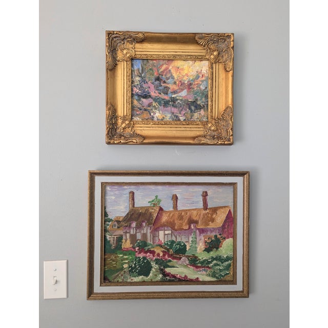 Vintage English Cotswolds Cottage Impressionist Painting Framed For Sale - Image 11 of 13