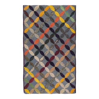 Considerable Slate Gray Color With Geometric Design Antique American Hooked Rug For Sale