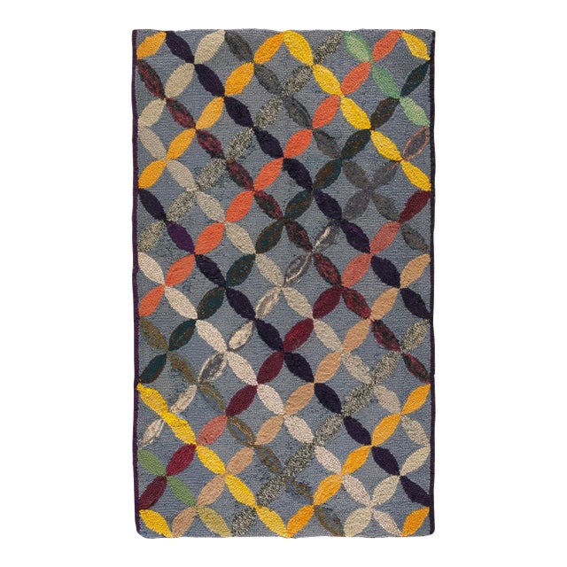 Considerable Slate Gray Color With Geometric Design Antique American Hooked Rug For Sale
