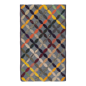 Considerable Slate Gray Color With Geometric Design Antique American Hooked Rug