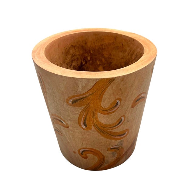 Vintage Hand-Painted Turned Wood Cachepot / Planter For Sale In West Palm - Image 6 of 12