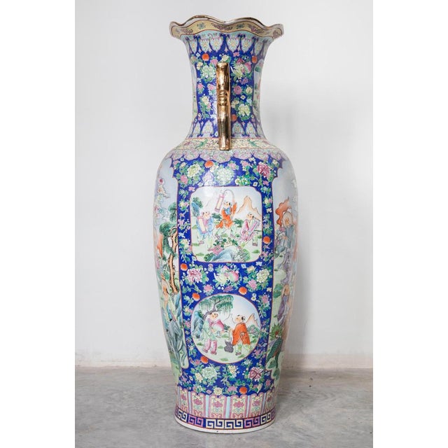 Large Chinese Polychrome Famille Rose Porcelain Vase with Hunting Scene, 1960s For Sale - Image 4 of 8