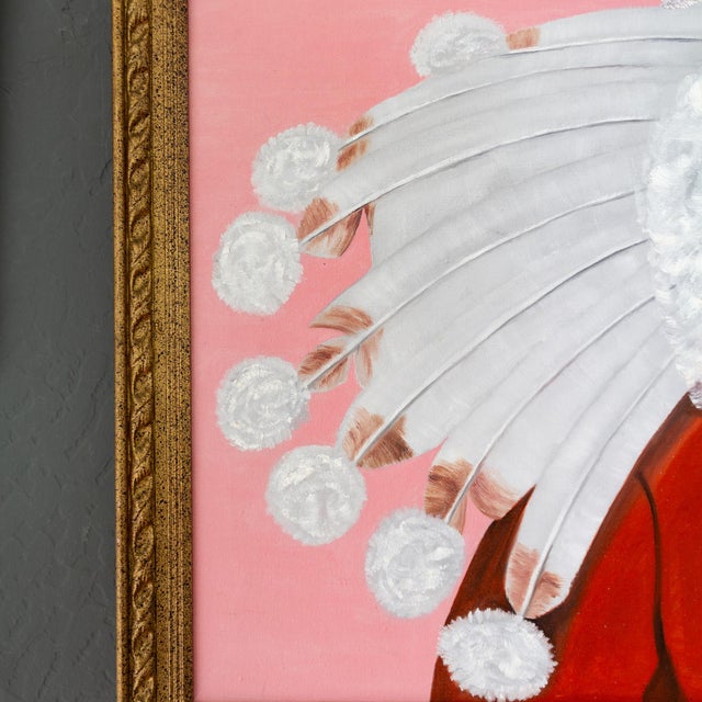Pop Art Style Painting of Indigenous Native American in Pink and Red For Sale - Image 9 of 11