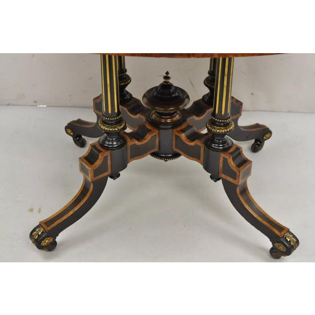 Late 19th Century English Victorian Aesthetic Movement Ebony & Burr Walnut Oval Center Table For Sale - Image 5 of 11