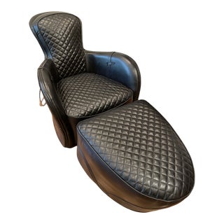 Restoration Hardware Equestrian Saddle Chair + Ottoman For Sale
