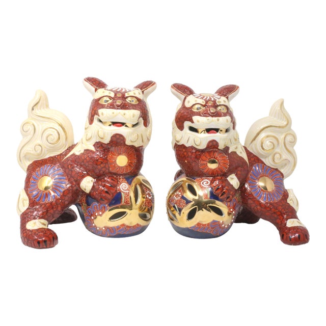 Vintage Satsuma Foo Lions - a Pair Male and Female For Sale