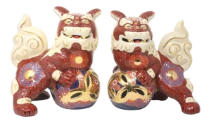 Vintage Satsuma Foo Lions - a Pair Male and Female