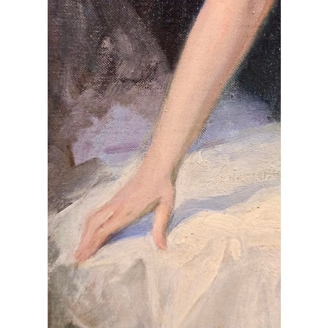 Sky Blue Alfred Georges Hoën 1920s French Academic Oil Painting of a Nude Bather For Sale - Image 8 of 13