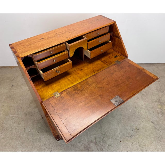 Early 19th Century Antique Cherry Wood and Pine Slant Top Secretary Desk For Sale - Image 10 of 12