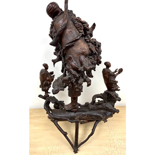 Monumental Chinese Rootwood (Burl) Daoist Sage with Attendants, Late Qing For Sale - Image 18 of 18