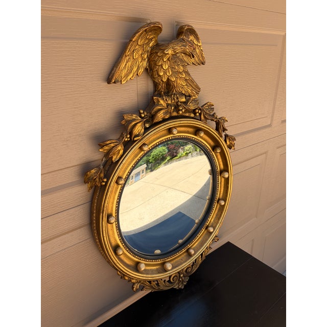 American Antique 19th Century American Federal Giltwood Eagle Bullseye Convex Mirror For Sale - Image 3 of 11