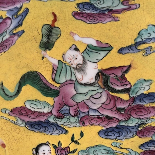 19th Century Qing Dynasty 18" Famille Jaune Charger Chinese Asian Antique For Sale - Image 10 of 11