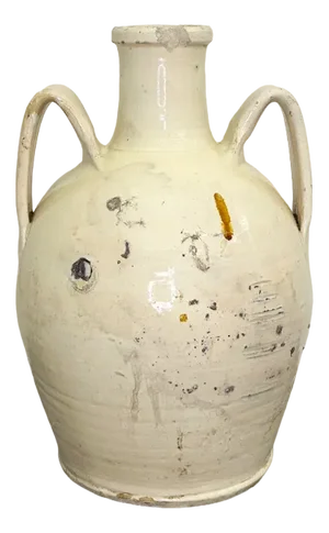 Large Antique Ivory Glaze Amphora Vase