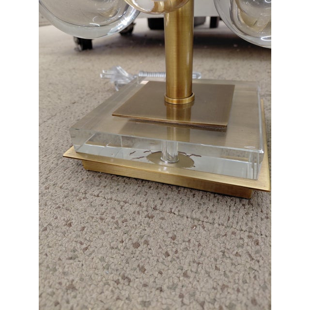 Mid Century Modern Glass and Brass Bubble Lamps With Double Drum Shades For Sale In Atlanta - Image 6 of 8