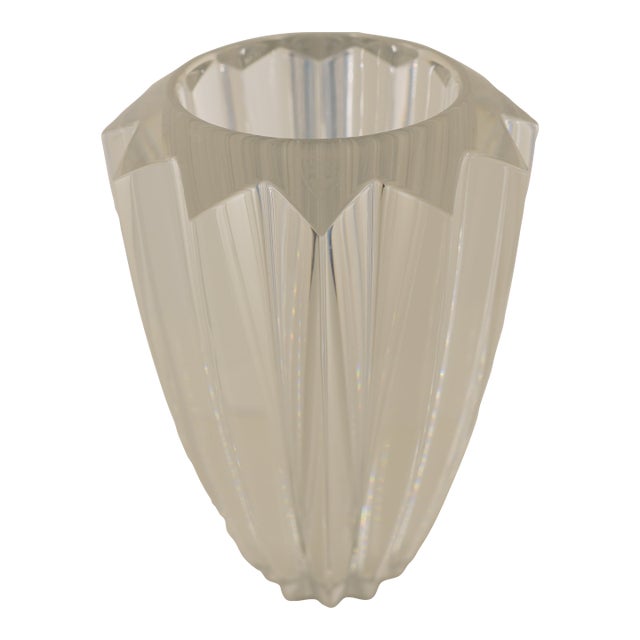 Vintage Orrefors “Zodiac” Faceted Lead Crystal Vase For Sale