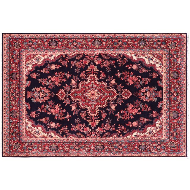 Shabby Chic Persian Tabriz Blue/Red Wool Rug - 7'1'' X 9'10'' For Sale - Image 9 of 10