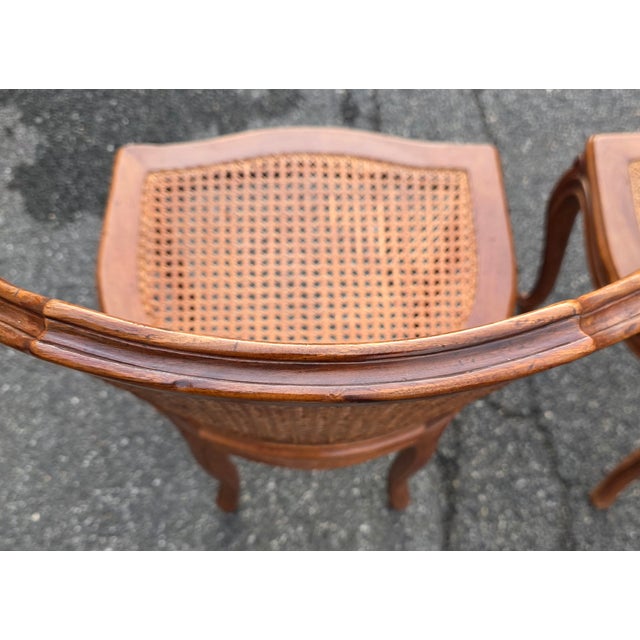Wood Pair of Italian Louis XV Style Double Cane Back Walnut Dining Chairs With Hand Caning, Made in Italy, Mid-Century For Sale - Image 7 of 18