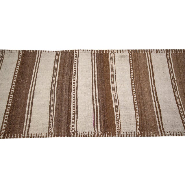 Vintage Cream & Brown Striped Kilim Runner For Sale - Image 4 of 7