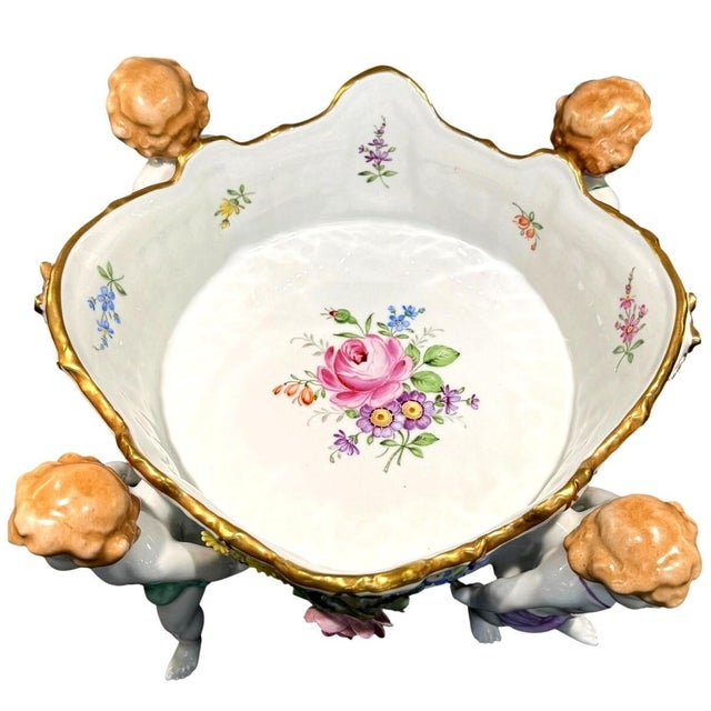 Von Schierholz Germany C. 1930–1945 Porcelain 4 Cherubs Handmalerei Centerpiece For Sale - Image 10 of 17