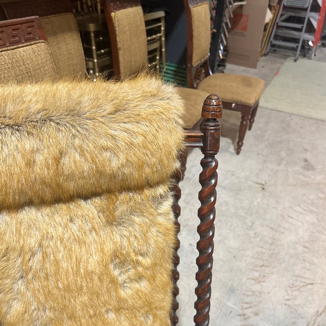 Vintage Faux Fur Barley Twist Rocking Chair For Sale - Image 4 of 12